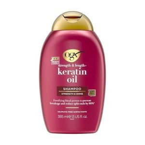 OGX Strength & Length + Keratin Oil Fortifying Anti-Frizz Shampoo for Damaged Hair Paraben-Free, 385ml
