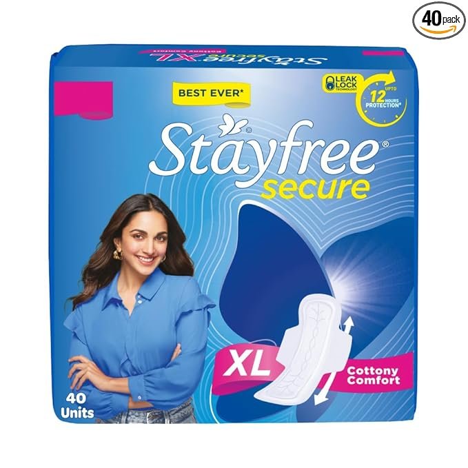 Stayfree Secure XL Sanitary Pads For Women, 40 Pads, Cottony Soft Cover