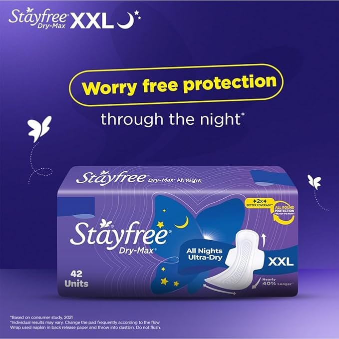 Stayfree Dry Max All Night XXl Dry Cover Sanitary Pads For Women With Wings, 42 Pieces Pack Of 1 - Image 4